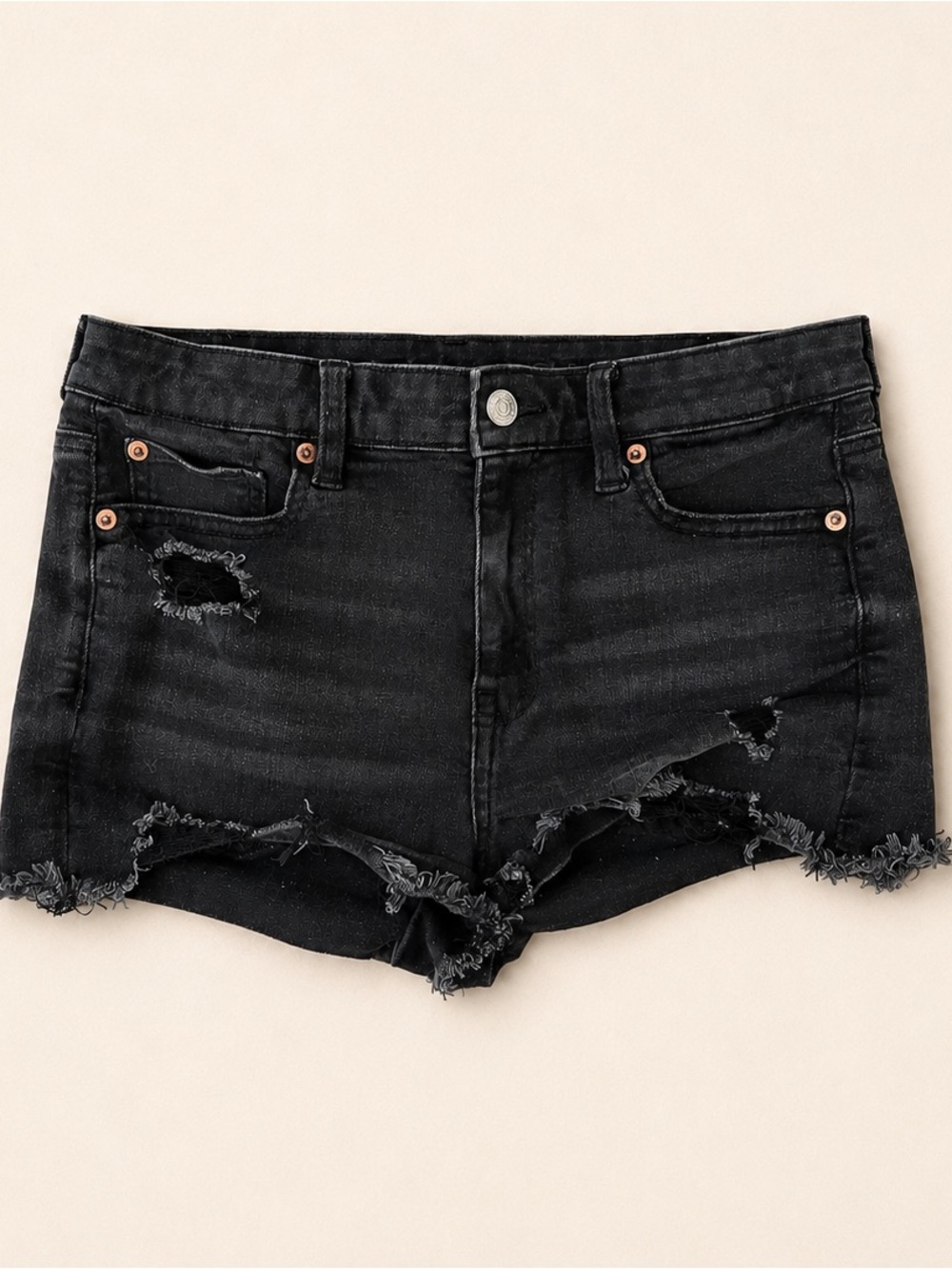 American Eagle  High Rise Shortie Washed Black Distressed Jean Shorts / Size 8